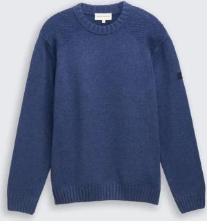 TOM TAILOR Herren Strickpullover mit Ripp-Details, blau, Meliert, Gr. S