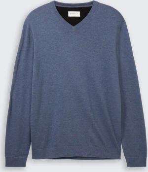 TOM TAILOR Herren Strickpullover mit V-Ausschnitt, blau, Meliert, Gr. XXXL
