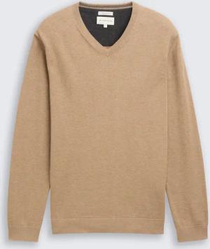 TOM TAILOR Herren Strickpullover mit V-Ausschnitt, braun, Meliert, Gr. S