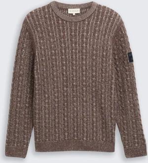 TOM TAILOR Herren Strickpullover mit Zopfmuster, braun, Meliert, Gr. S