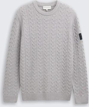 TOM TAILOR Herren Strickpullover mit Zopfmuster, grau, Meliert, Gr. L