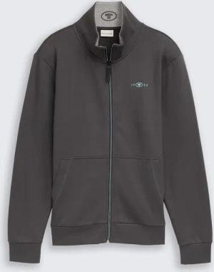 TOM TAILOR Herren Sweatjacke mit Stehkragen, grau, Uni, Gr. XL