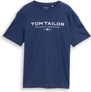 TOM TAILOR Herren T-Shirt aus Baumwolle mit Logo-Print, blau, Uni, Gr. XXL