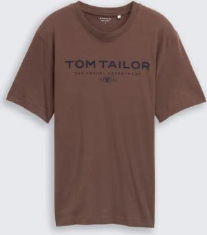 TOM TAILOR Herren T-Shirt aus Baumwolle mit Logo-Print, braun, Uni, Gr. S