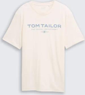 TOM TAILOR Herren T-Shirt aus Baumwolle mit Logo-Print, braun, Uni, Gr. S