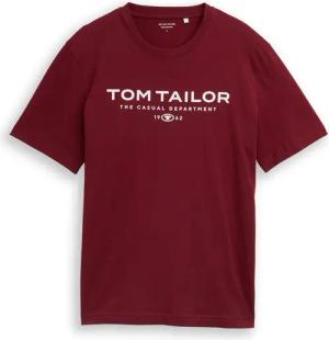 TOM TAILOR Herren T-Shirt aus Baumwolle mit Logo-Print, rot, Uni, Gr. M