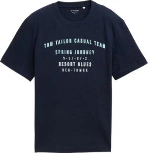 TOM TAILOR Herren T-Shirt aus Baumwolle mit Print, blau, Uni, Gr. M