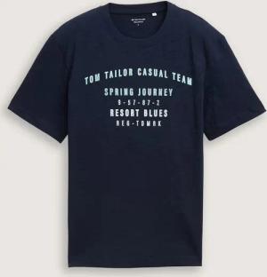 TOM TAILOR Herren T-Shirt aus Baumwolle mit Print, blau, Uni, Gr. S