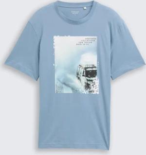 TOM TAILOR Herren T-Shirt mit Foto-Print, blau, Uni, Gr. L