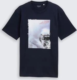 TOM TAILOR Herren T-Shirt mit Foto-Print, blau, Uni, Gr. S