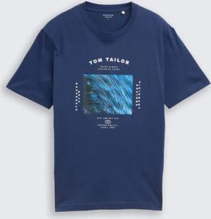 TOM TAILOR Herren T-Shirt mit Foto-Print, blau, Uni, Gr. XXL