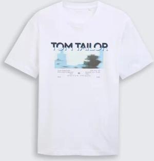 TOM TAILOR Herren T-Shirt mit Fotoprint, weiß, Logo Print, Gr. S
