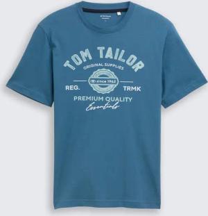 TOM TAILOR Herren T-Shirt mit Logo-Print, blau, Logo Print, Gr. L