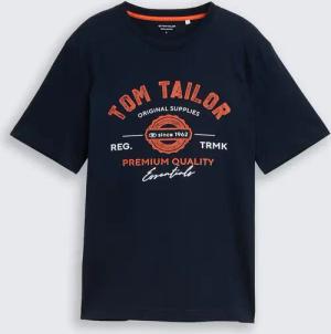 TOM TAILOR Herren T-Shirt mit Logo-Print, blau, Uni, Gr. L