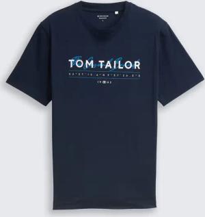 TOM TAILOR Herren T-Shirt mit Logo-Print, blau, Uni, Gr. XL