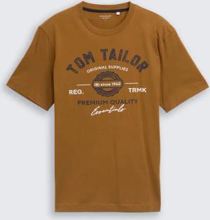 TOM TAILOR Herren T-Shirt mit Logo-Print, braun, Logo Print, Gr. XXXL
