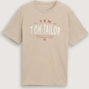 TOM TAILOR Herren T-Shirt mit Logo-Print, braun, Uni, Gr. S