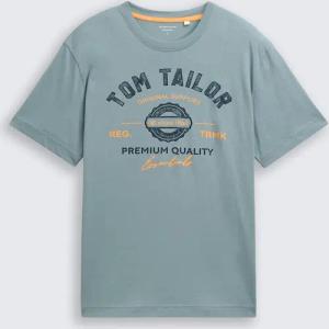 TOM TAILOR Herren T-Shirt mit Logo-Print, grün, Uni, Gr. S