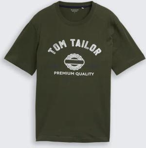 TOM TAILOR Herren T-Shirt mit Logo-Print, grün, Uni, Gr. S