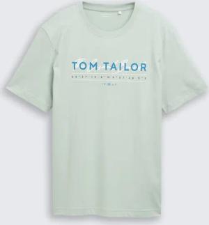 TOM TAILOR Herren T-Shirt mit Logo-Print, grün, Uni, Gr. S