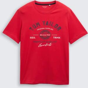 TOM TAILOR Herren T-Shirt mit Logo-Print, rot, Logo Print, Gr. S