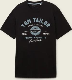 TOM TAILOR Herren T-Shirt mit Logo-Print, schwarz, Uni, Gr. S