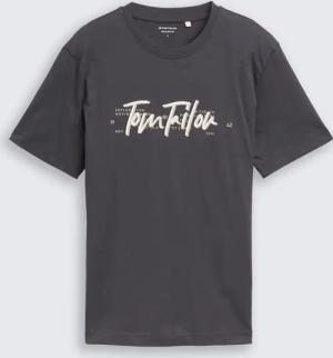 TOM TAILOR Herren T-Shirt mit Logo-Print, schwarz, Uni, Gr. S