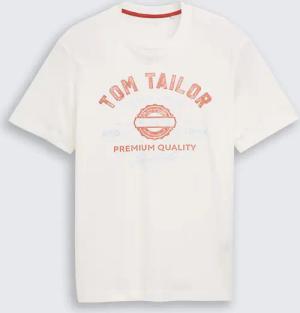 TOM TAILOR Herren T-Shirt mit Logo-Print, weiß, Uni, Gr. M