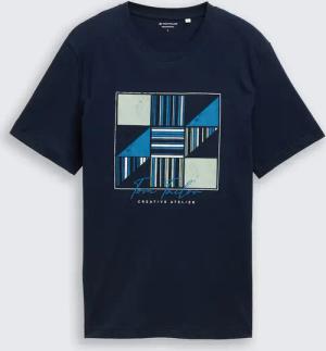 TOM TAILOR Herren T-Shirt mit Print, blau, Uni, Gr. L