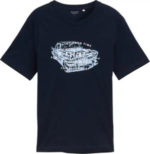 TOM TAILOR Herren T-Shirt mit Print, blau, Uni, Gr. M