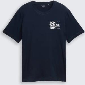 TOM TAILOR Herren T-Shirt mit Print, blau, Uni, Gr. S