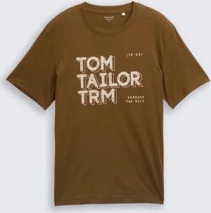 TOM TAILOR Herren T-Shirt mit Print, braun, Uni, Gr. S