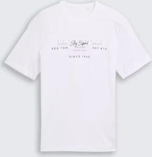 TOM TAILOR Herren T-Shirt mit Print, weiß, Uni, Gr. S