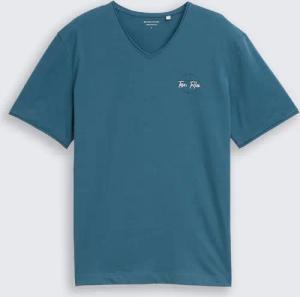 TOM TAILOR Herren T-Shirt mit V-Ausschnitt, blau, Uni, Gr. XXL