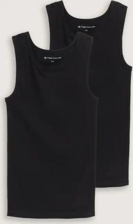 TOM TAILOR Herren Tanktops mit Rippstruktur im 2er-Pack, schwarz, Uni, Gr. S/4