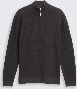 TOM TAILOR Herren Troyer Strickpullover aus Baumwolle, schwarz, Uni, Gr. S