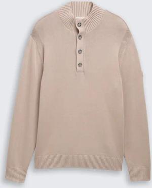 TOM TAILOR Herren Troyer Strickpullover im Washed-Look aus Baumwolle, braun, Uni, Gr. XL