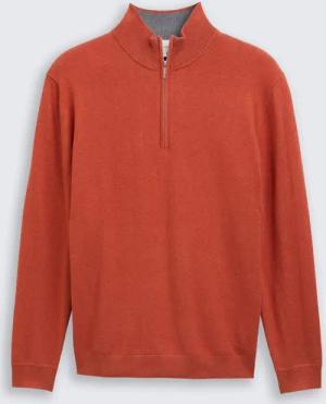 TOM TAILOR Herren Troyer Strickpullover mit Kaschmir-Anteil, orange, Meliert, Gr. S