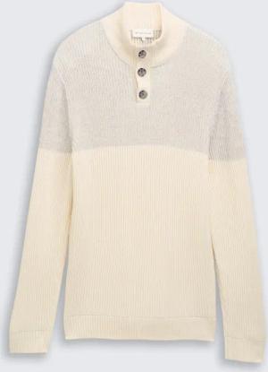 TOM TAILOR Herren Troyer Strickpullover mit Knopfleiste, grau, Meliert, Gr. XL