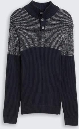 TOM TAILOR Herren Troyer Strickpullover mit Knopfleiste, weiß, Meliert, Gr. XXL