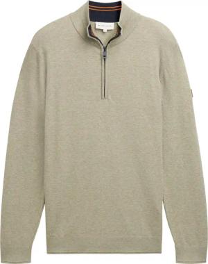 TOM TAILOR Herren Troyer Strickpullover mit Logo-Badge, grün, Meliert, Gr. S