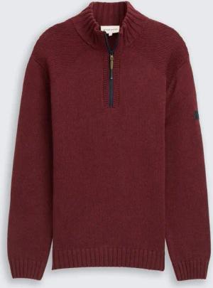 TOM TAILOR Herren Troyer Strickpullover mit Ripp-Details, rot, Meliert, Gr. XXL