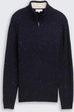 TOM TAILOR Herren Troyer Strickpullover mit Strukturmix, blau, Meliert, Gr. XXL