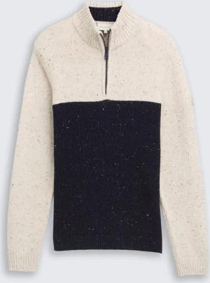 TOM TAILOR Herren Troyer Strickpullover mit Strukturmix, weiß, Colour Blocking, Gr. L