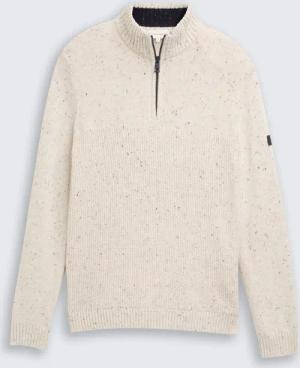 TOM TAILOR Herren Troyer Strickpullover mit Strukturmix, weiß, Meliert, Gr. S