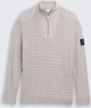 TOM TAILOR Herren Troyer Strickpullover mit Zopfmuster, grau, Meliert, Gr. S