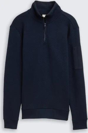 TOM TAILOR Herren Troyer Sweatshirt mit Ärmeltasche, blau, Uni, Gr. XL