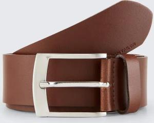 TOM TAILOR Herren TTANDREW Ledergürtel mit eckiger Dornschließe, braun, Logo Print, Gr. 90