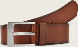 TOM TAILOR Herren TTCALVIN Ledergürtel mit eckiger Dornschließe, braun, Logo Print, Gr. 100
