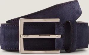 TOM TAILOR Herren TTFRANK Velourledergürtel mit eckiger Dornschließe, blau, Logo Print, Gr. 80